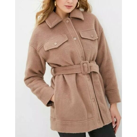 TOPSHOP NEW $190 Textured Clara Heavy Belted Shirt‎ Jacket Brown US Size 10 - Picture 2 of 5